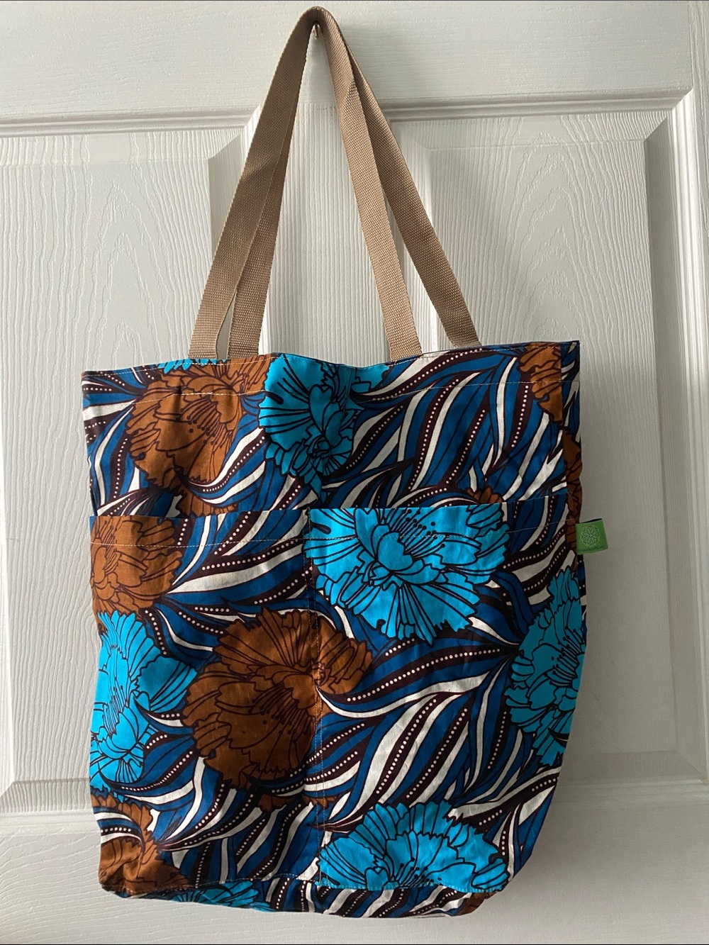 Blue & Brown Floral Tote Bag - Women’s Everyday Shoulder Bag